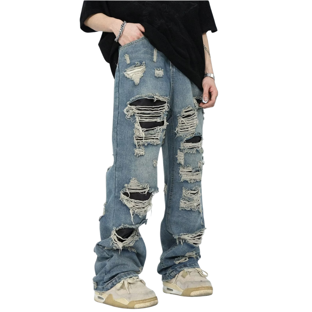 American high street holes design loose straight Jeans