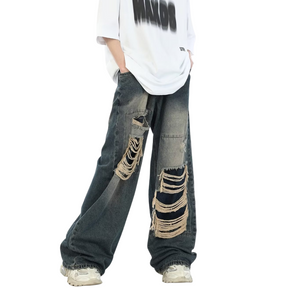 American High Street Loose Straight Patch Ripped Jeans