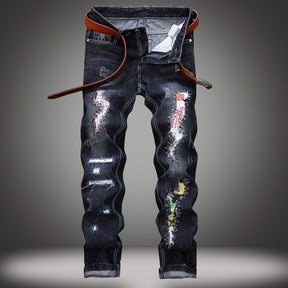 Men's Jeans Ripped Patch Straight Fashion Trendy Pants