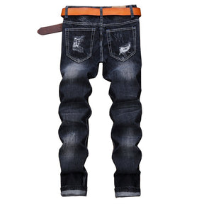 Men's Jeans Ripped Patch Straight Fashion Trendy Pants