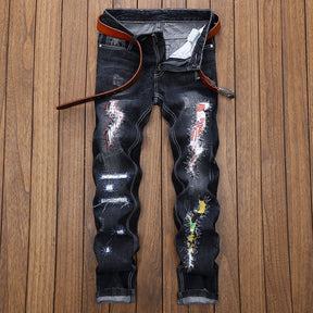 Men's Jeans Ripped Patch Straight Fashion Trendy Pants