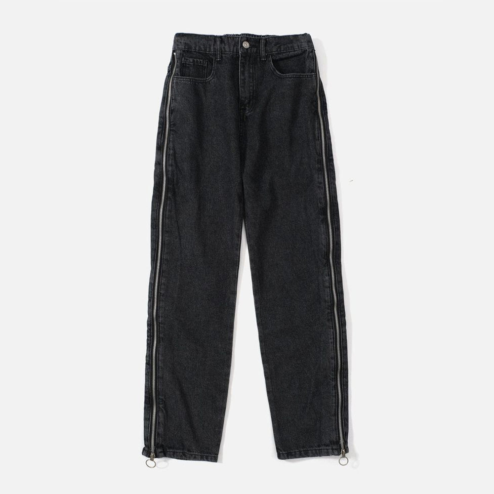 Simple Side Double Zipper Panel Jeans