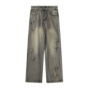 High Street Stars Embroidery Distressed Jeans