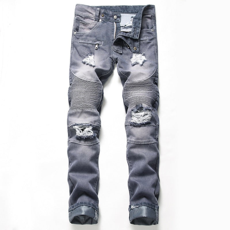 Distressed Motorcycle Jeans Statement Trousers