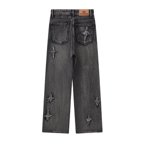 High Street Stars Embroidery Distressed Jeans