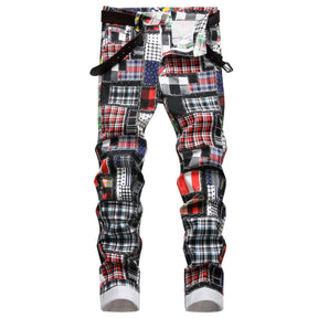 Men's Printed Plaid Patchwork Fashion Jeans