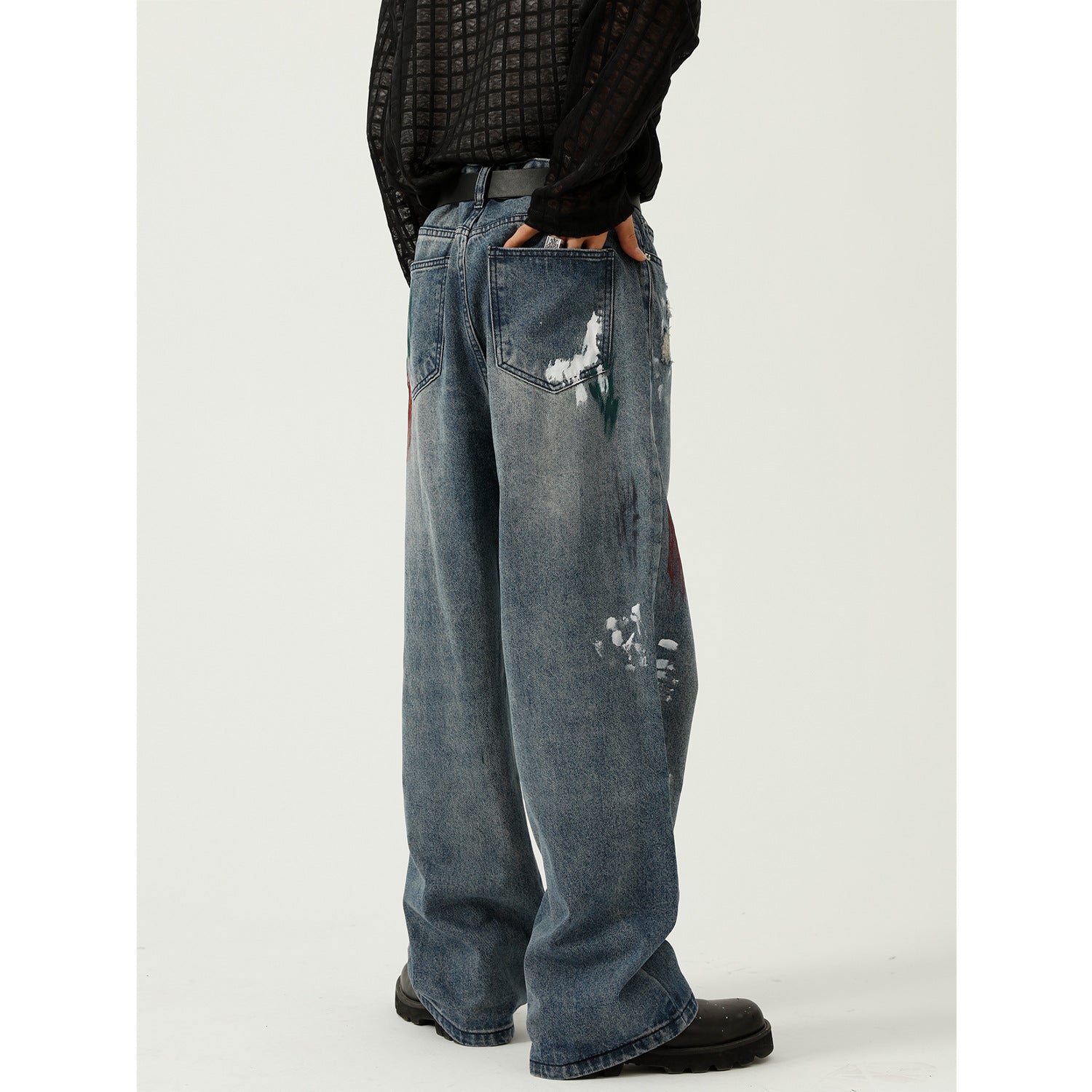 Men's Ripped Slim Fit Wide Leg Jeans