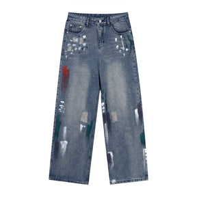 Men's Ripped Slim Fit Wide Leg Jeans