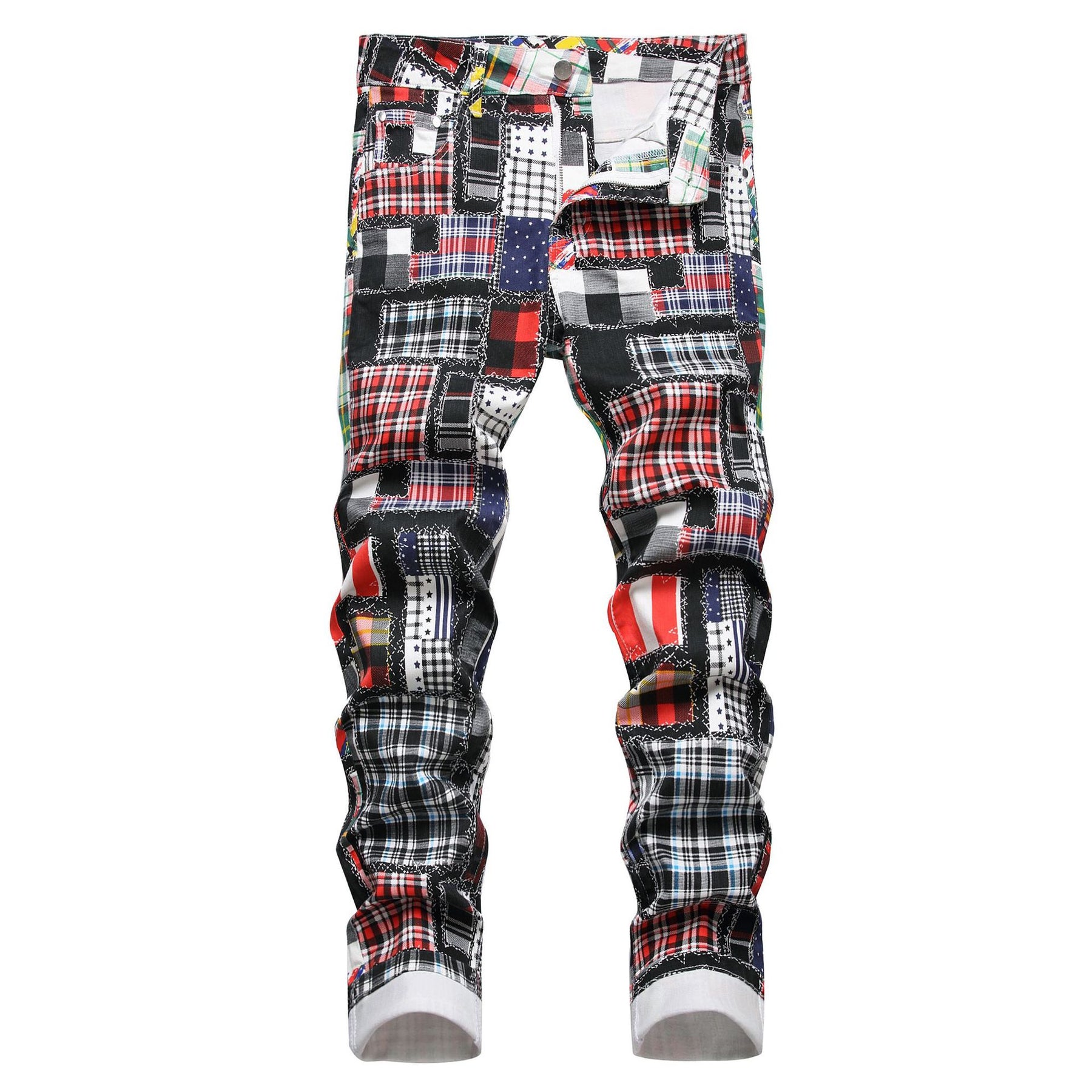 Men's Printed Plaid Patchwork Fashion Jeans