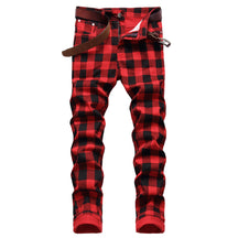 Men's British Style Slim Fit Stretch Printed Plaid Fashion Personalized Trendy Jeans