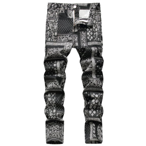 Street Fashion Personalized Fashion Stretch 3d Printed Cashew Small Straight Jeans