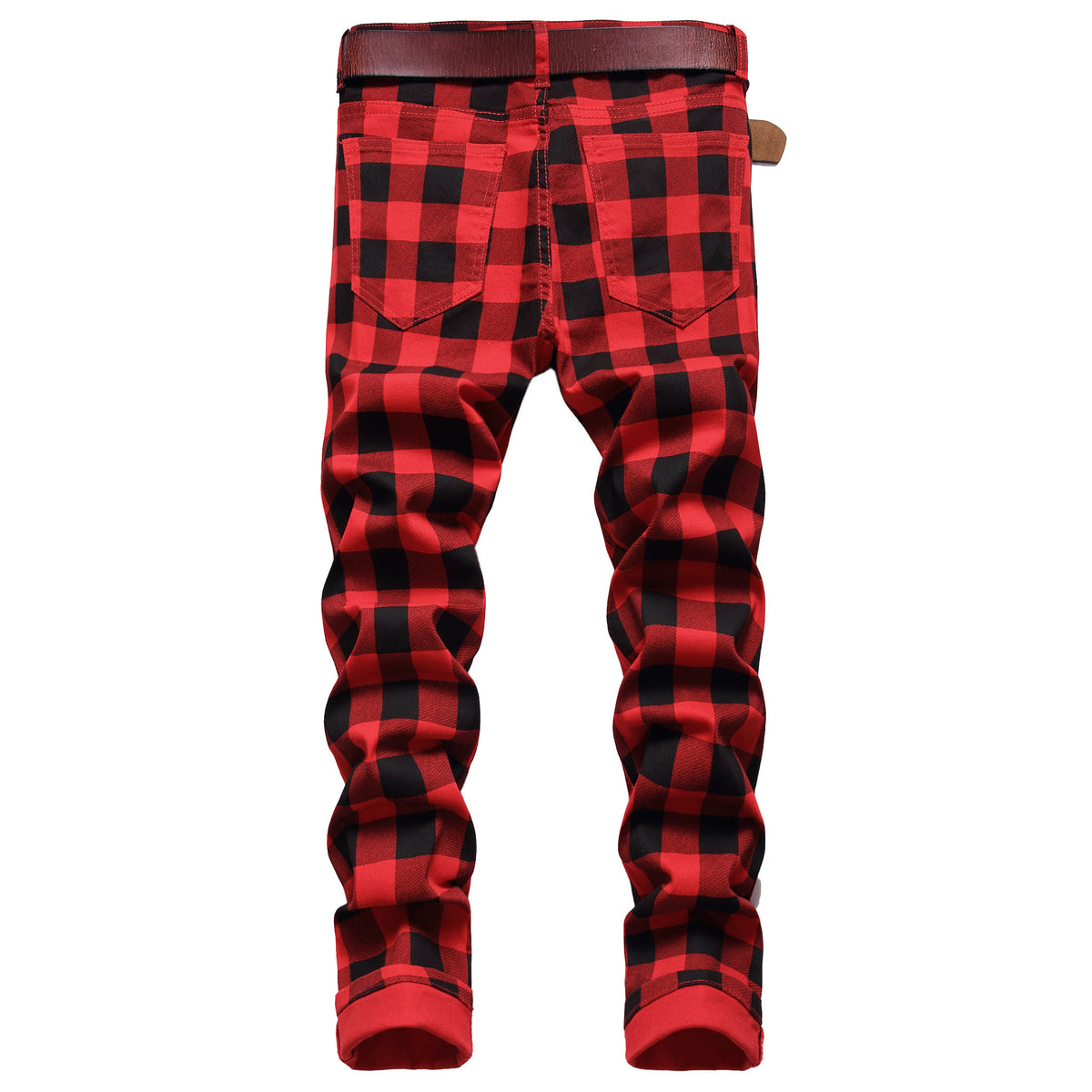 Men's British Style Slim Fit Stretch Printed Plaid Fashion Personalized Trendy Jeans