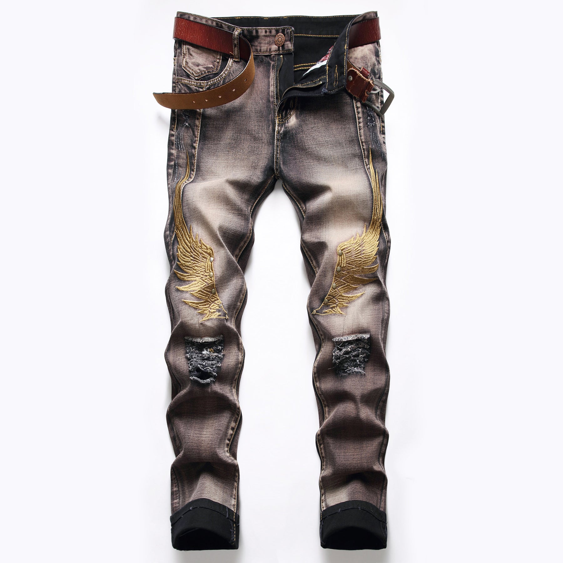 Men's Street Jeans Embroidered Wings Denim Trousers