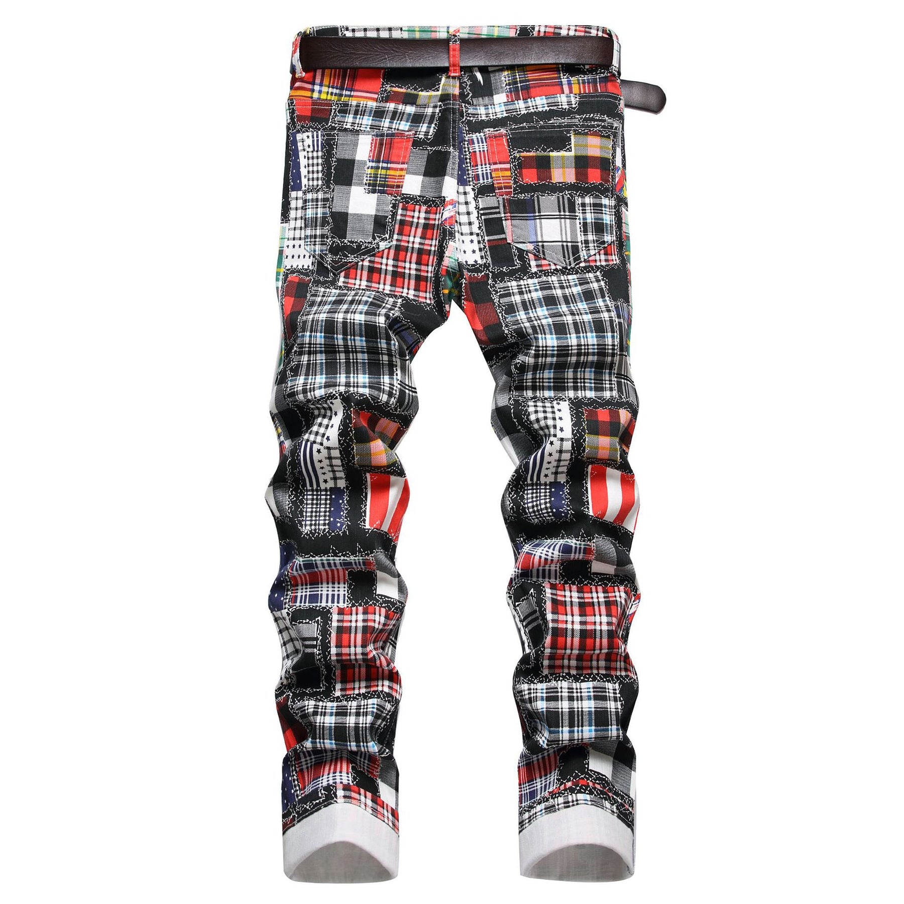 Men's Printed Plaid Patchwork Fashion Jeans