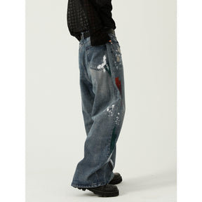 Men's Ripped Slim Fit Wide Leg Jeans