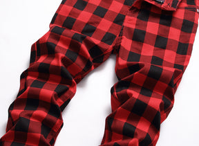 Men's British Style Slim Fit Stretch Printed Plaid Fashion Personalized Trendy Jeans