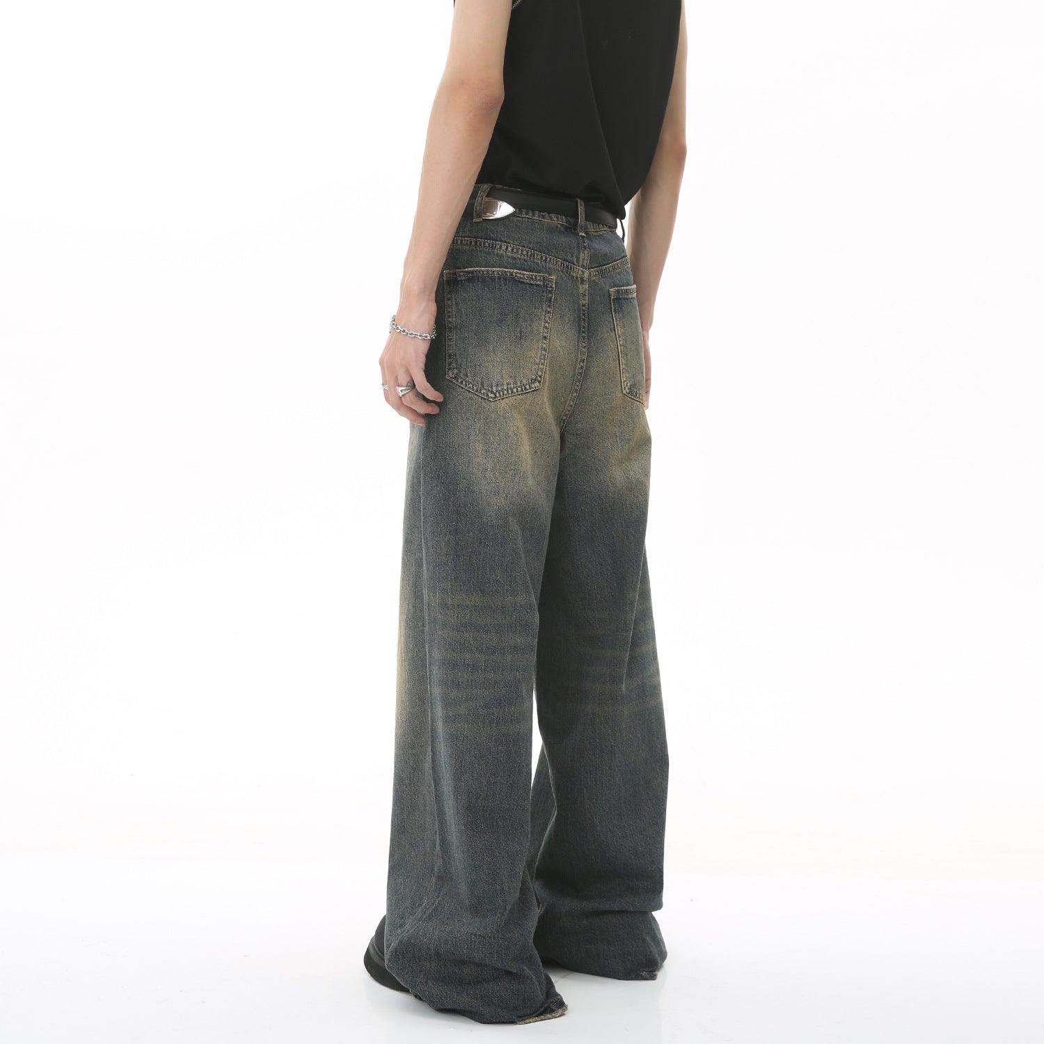 New Vintage Distressed Loose Wide-Leg Floor-Length Jeans