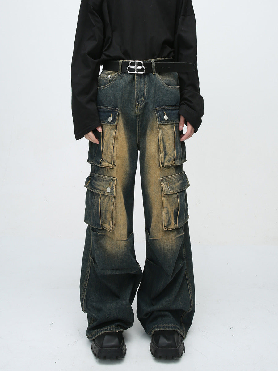 Retro American Distressed Design Men's Work Jeans