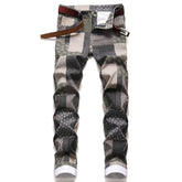 Colorful Personalized Fashion Print Stitching Plaid Stretch Small Straight Street Fashion Jeans