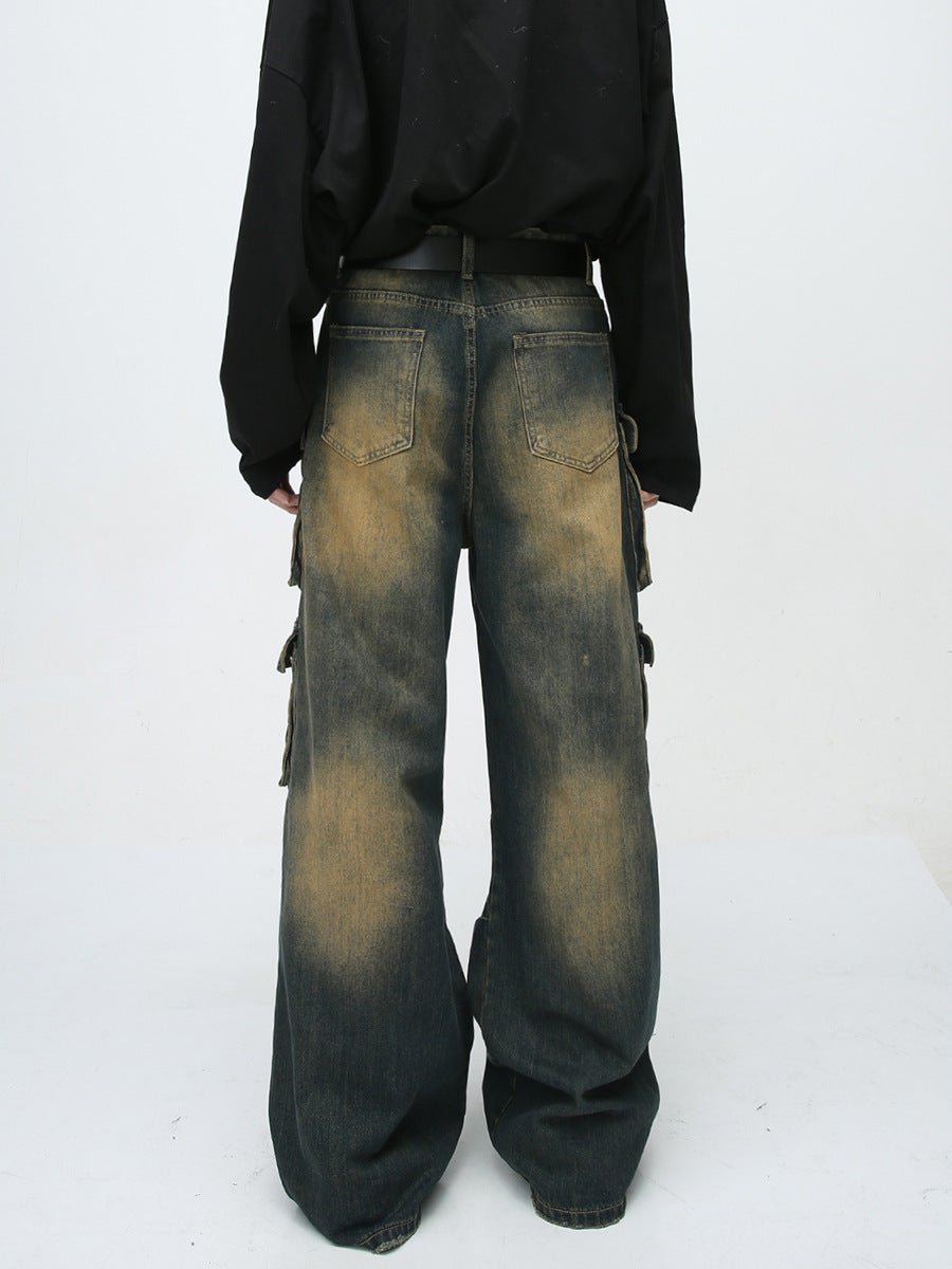 Retro American Distressed Design Men's Work Jeans