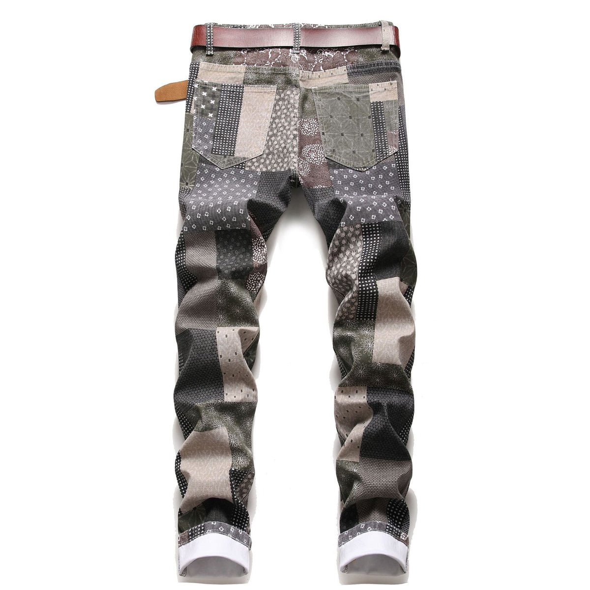 Colorful Personalized Fashion Print Stitching Plaid Stretch Small Straight Street Fashion Jeans