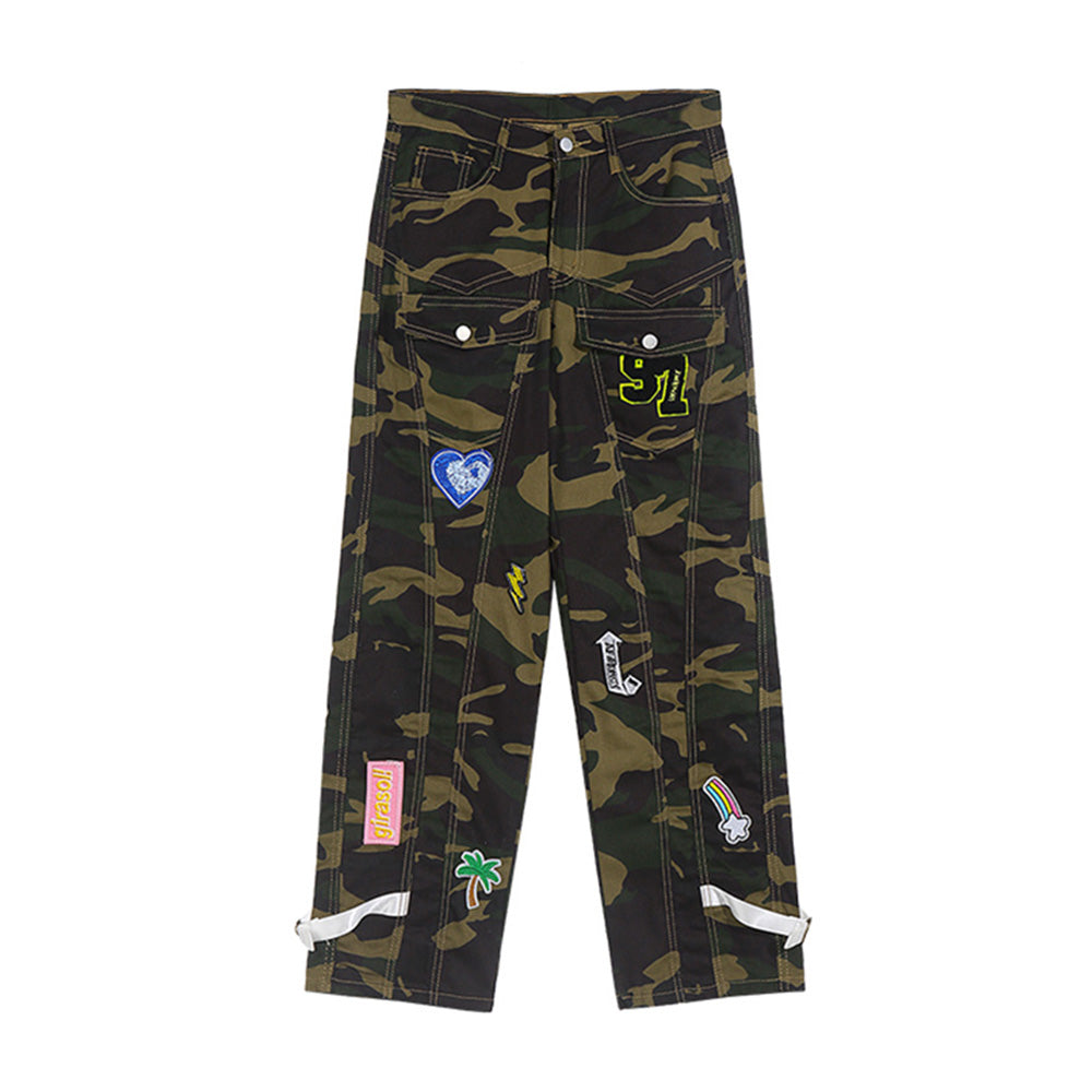 High Street Embroidered Heart Camouflage Jeans