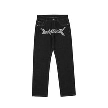 Loose High Street Brand Dark Letter Printed Casual Straight Jeans