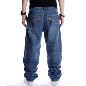 Men Casual Baggy Skateboard Pants Hip Hop Jeans Straight Denim Blue Jeans