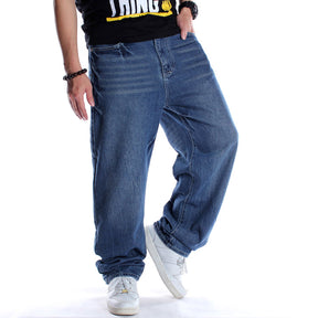 Men Casual Baggy Skateboard Pants Hip Hop Jeans Straight Denim Blue Jeans