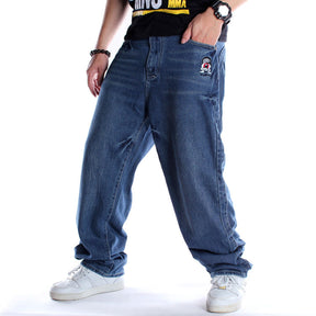 Men Casual Baggy Skateboard Pants Hip Hop Jeans Straight Denim Blue Jeans