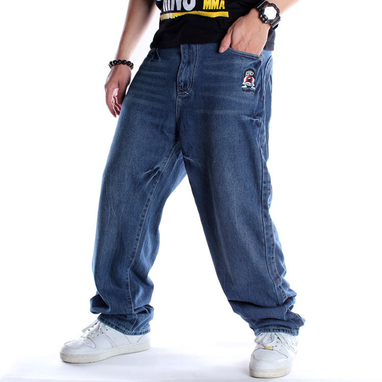 Men Casual Baggy Skateboard Pants Hip Hop Jeans Straight Denim Blue Jeans