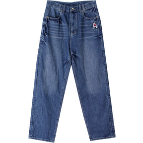 Men Casual Baggy Skateboard Pants Hip Hop Jeans Straight Denim Blue Jeans