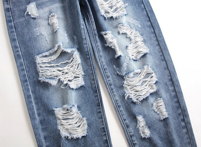 Men's Jeans Straight Ripped Trousers