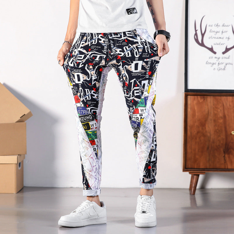 Men's Color Printed Slim Straight Jeans