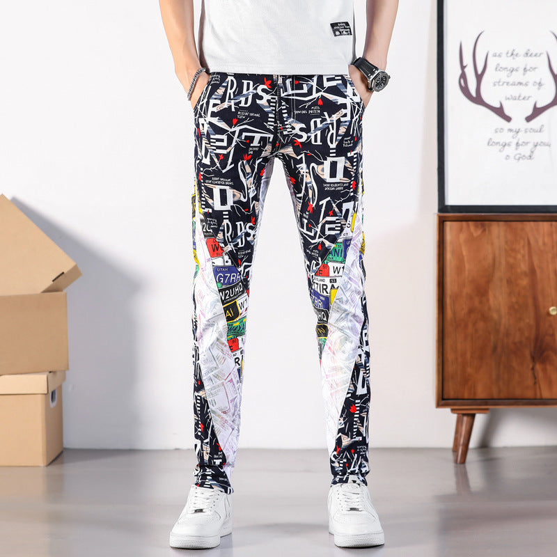 Men's Color Printed Slim Straight Jeans