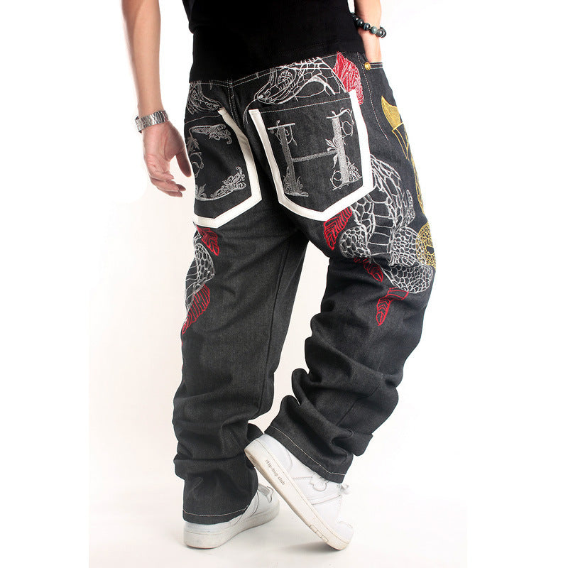 Men's Retro Workwear Hip Hop Loose Fashion Black Jeans