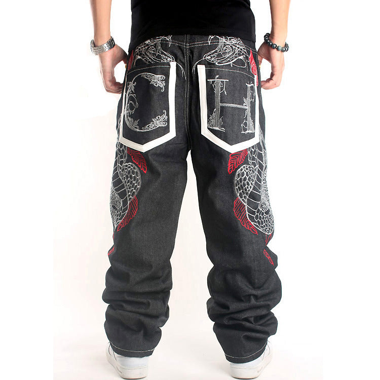 Men's Retro Workwear Hip Hop Loose Fashion Black Jeans