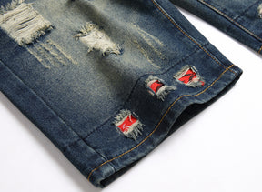 Men's Ripped Jeans Patch Cuffed Denim Shorts