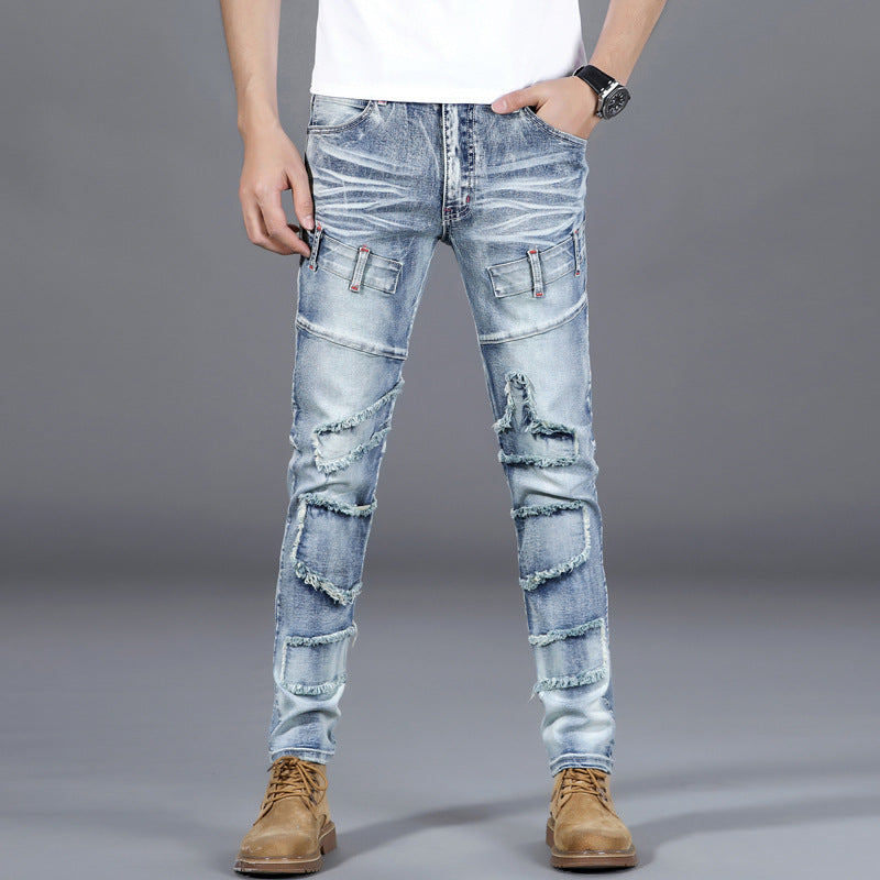 Stylish Men's Stretch Slim Fit Retro Motorcycle Jeans