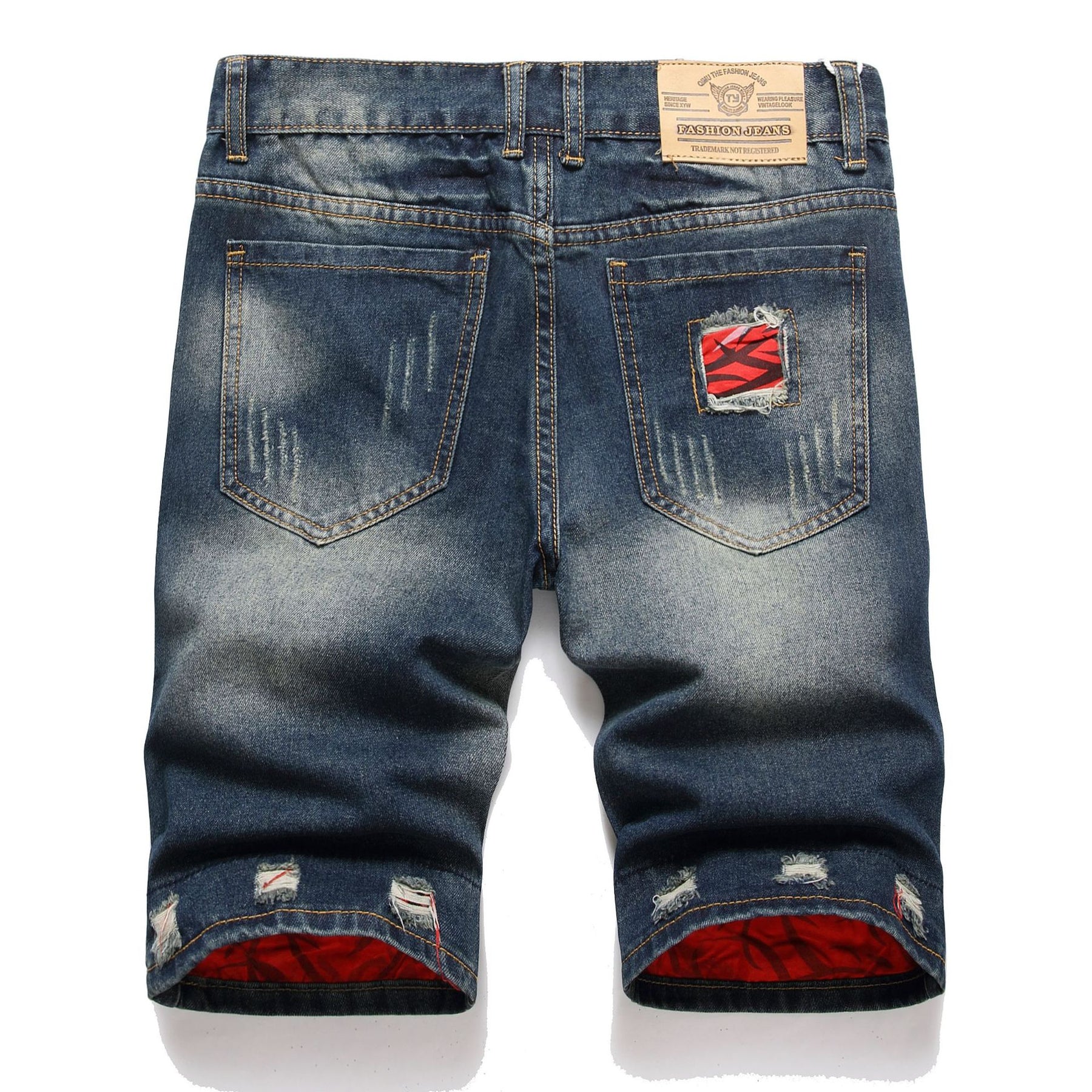 Men's Ripped Jeans Patch Cuffed Denim Shorts